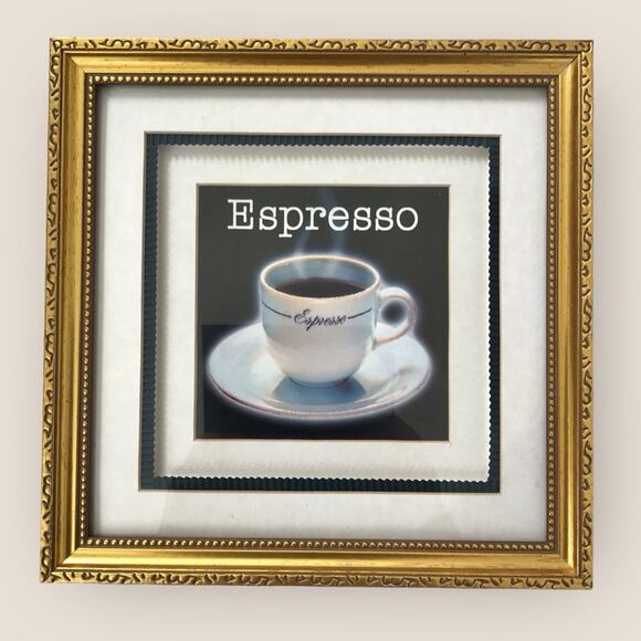 Espresso Coffee Cup  Deep-Set Framed Print Cafe Gold & Glass - Picture 1 of 5